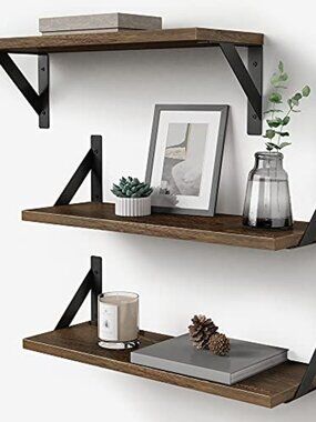 New Rustic Floating Shelves Wall Mounted Set of 3, 17 Inch Natural Wood Wall She